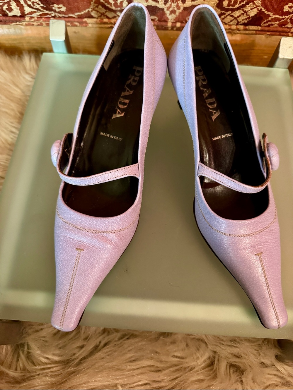 Prada Lavender Leather Mary Jane Heels